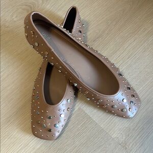Tan Studded Slip-On Flats